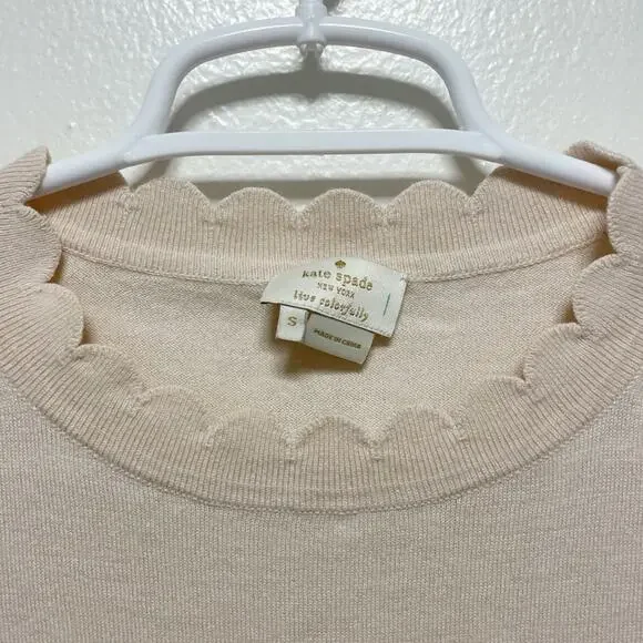 Kate Spade Light Pink Short Sleeved Scallop Detail Sweater - Picture 7 of 7